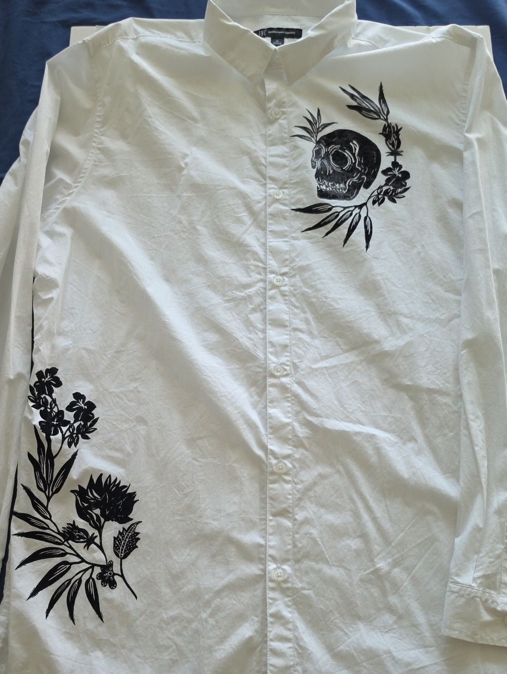 INC International Concepts Men’s Button-Up Shirt with Black Floral & Skull Print